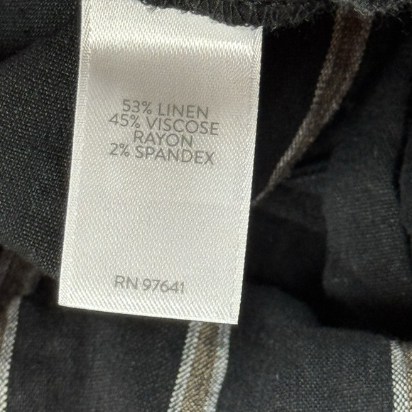 J. JILL Stretch Linen,  Black/Multi Stripe, Belted Pants. Size: Petite Medium - Picture 4 of 10